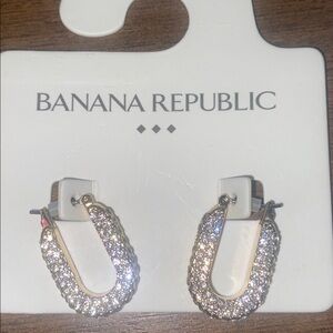 Banana Republic Gold and Crystal bling oval hoop Earrings NWT